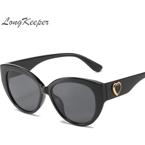 LongKeeper Vintage Cat Eye Sunglasses Women Oversized Love Heart Decorate Female Eyewear UV400 Oculos Feminino