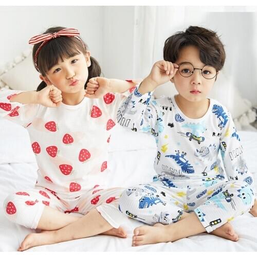 New Childrens Pajamas Clothing Set Cartoon Boys Girls Sleepwear Suits Kids Half Sleeves Top + Pants Baby Suit Pijamas Infantil