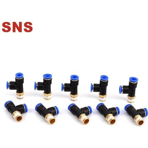 SNS SPD Series Pneumatic Tee Type Side Male Thread Quick Connect Pipe Fittings Tube Joints