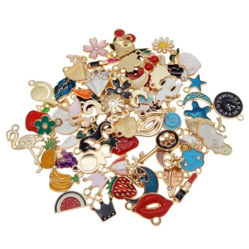 60pcs Mix Enamel Pendant mix style flower animal charms Wholesale alloy metal jewelry accessories handmade cute baby gift Crafts