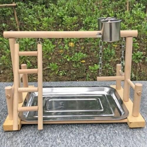 Parrot Wood Stand Activity Center Ladder Swing Tray Cup Perch Bird Play Rack