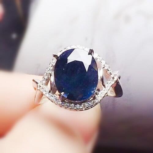 Natural real black sapphire big ring 925 sterling silver 9*11mm 3.8ct gemstone Per jewelry Fine jewelry X215919