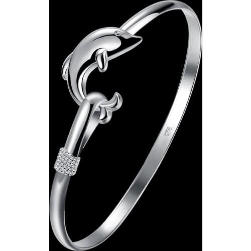 Factory Direct hot 925 Sterling Silver fine cute dolphin bangle for Women adjustable Girl student Jewelry Fashion Party Gifts