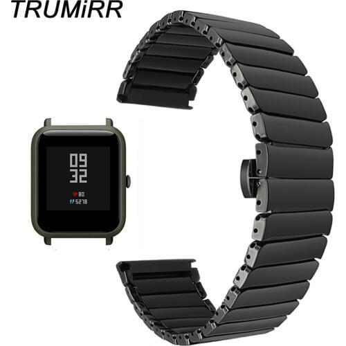 20mm Full Ceramic Watchband +Tool for Xiaomi Huami Amazfit Bip BIT PACE Lite Youth Watch Band Steel Butterfly Buckle Wrist Strap