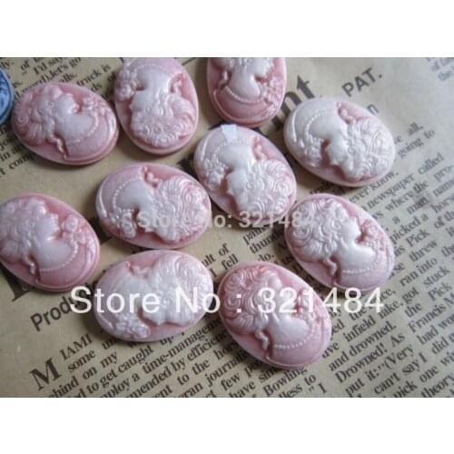 Pink Free shipping Oval 18x25mm Vintage Resin Lady Cameos Cabochons for Earring Bracelet Ring Necklace Pendants diy