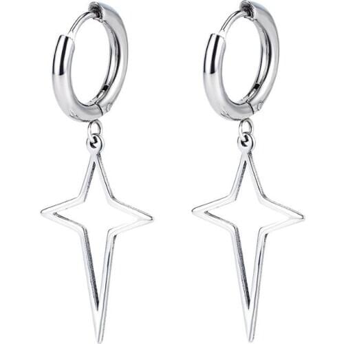 Trendy Stainless Steel Crosses Star Pendants Hoop Earrings For Women Men Minimalist Punk Geometric Jewelry Accessories Earrings
