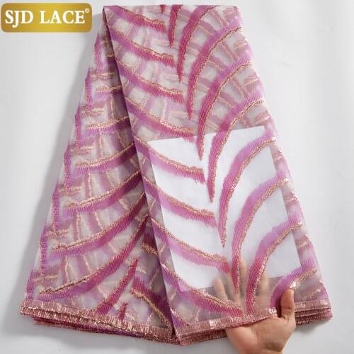 SJD LACE New Design Tulle Organza African Lace Fabric Jacquard Tissue Embroidery French Brocade Lace Fabric For Wedding SewA2531