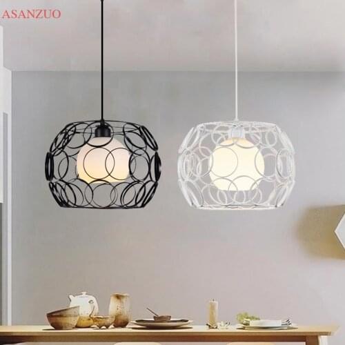 Modern dining room hanging lamp Iron black/white single head glass cover pendant lights Bar art Lamps