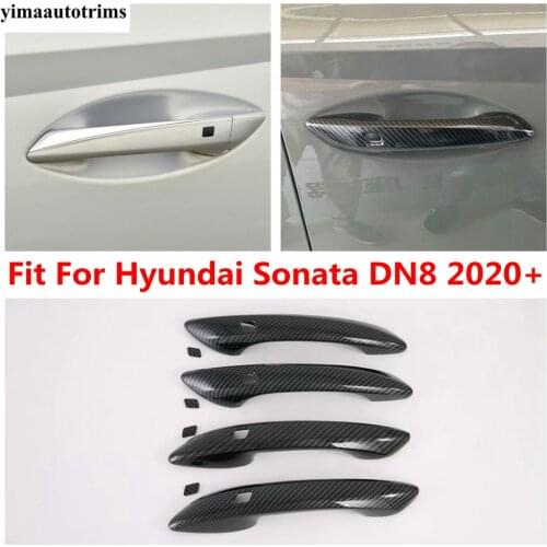 ABS Carbon Fiber Style Car Exterior Door Handle Grab Cover Trim Sticker Styling For Hyundai Sonata 10th 2020 2021 Accessories