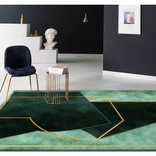 Stylish modern dark green color Irregular geometry pattern carpet plush bedroom rug living room floor mat custom made door mat