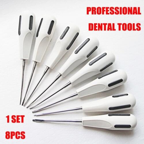 8pcs/set Dental Luxating Lift Elevators Clareador Curved Root Dentist Dental Surgical Instrument With Plastic Handle