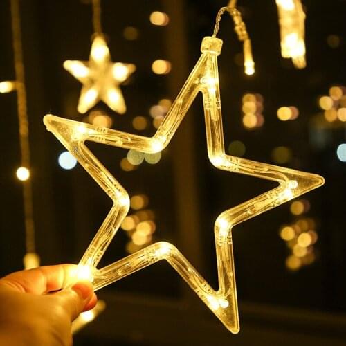 2.5M LED Fairy Star Curtain String Lights Wedding Birthday Party Garland Lamp Xmas New Year Christmas Tree Decorations for Home