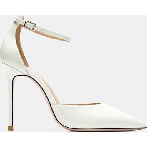 Free shipping fashion women pumps sexy lady white patent leather point toe stiletto stripper high heels bride wedding shoes