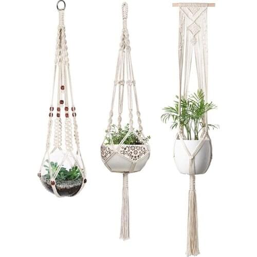PACK OF 3 MACRAME PLANT HANGERS INDOOR WALL HANGING PLANTER BASKET FLOWER POT