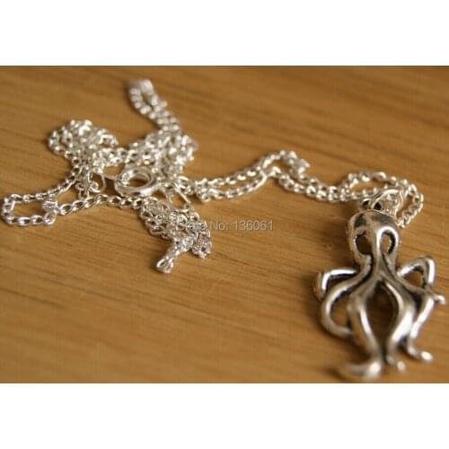 Vintage Silver OCTOPUS Tiger Angel Hippocampus Tower Compass Leaves Cross TREE Bird Owl Wolf Necklace Pendant Jewelry For Woman
