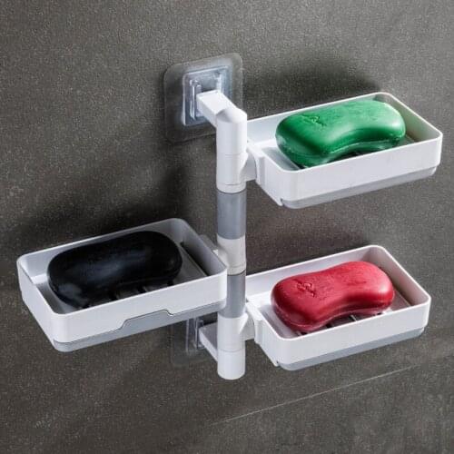 Rotating Creative Drain Double Soap Holder Bathroom Wall Hanging Three-layer Soap Box Perforated Bathroom Soap Box Holder
