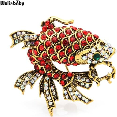 Wuli&baby Rhinestone Gold-fish Brooch Pins For Women 4 Colors Vintage Animal Jewelry Gift