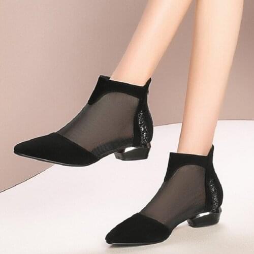 2021 Fashion Hollow Summer Ankle Boots for Women Low Heel Boots Mesh Cut Out Booties Casual Shoes Big Size 34-40