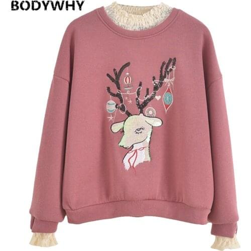 Women Cartoon Tops Sweatshirt Tracksuit Long Sleeve Sportswear Coats Pullovers Loose Solid Color Thicken Warm Fashion Casual