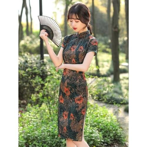 Traditional Chinese Women Summer Style Cheongsam Retro Fashion Party High quality Elegance Flower Embroidery Slim Qipao Dress