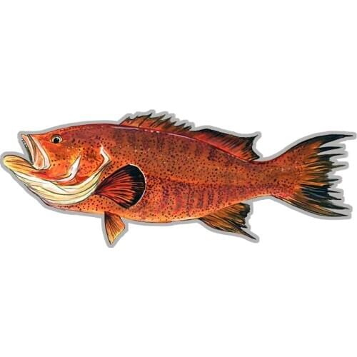 13cm x 5cm Red Grouper Fish Sticker Decal Helmet Equipment Cooler Fishing Hunting Ocean Waterproof Car Stickers