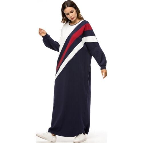 2020 Adult Cotton Dress O Neck Muslim Abaya Casual Patchwork Caftan Dress Islamic Clothing for Women Dubai Abaya 7332