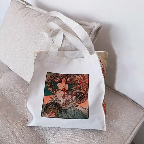 2021 Tote Bag Women Shopper Bag Daily Handbag Girl Fashion Casual Vintage Large Capacity Oil Painting Print Canvas Shoulder Bags