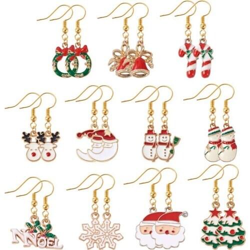 24PCS Alloy Enamel Pendants Charms Brass Earring Hooks for Jewerly Making DIY Christmas Earring Making Kits