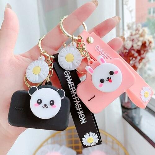Cartoon Daisy Flower Bunny Panda Animal Keychain Key Chain Women Kids Toys Rubber Trinkle Key Ring Chains Car Bag Charm D787