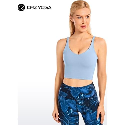 CRZ YOGA Womens Longline Sports Bra Wirefree Padded Yoga Bras Workout Running Crop Tank Tops