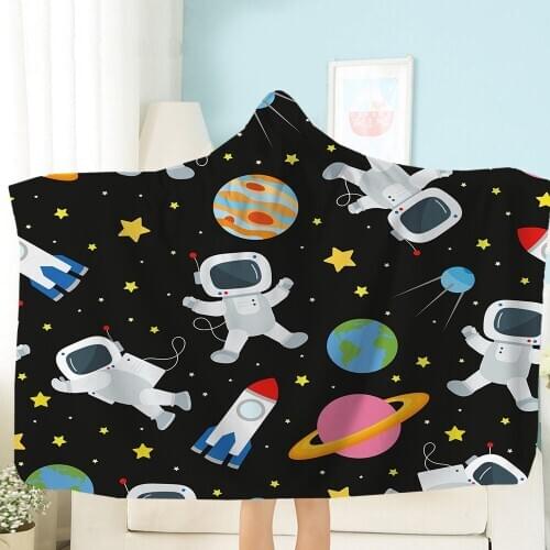 3D Print Little Robot/Car Type/Astronaut Hooded Blanket Cartoon Throw Blanket Airplane Wearable Blanket For Kids Fleece Blanket