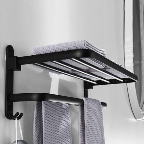 40CM Matte Black Double Towel Bars Bathroom Towel Hanger Space Aluminum Bathroom Accessories Towel Rack Ring Toilet Brush E11742