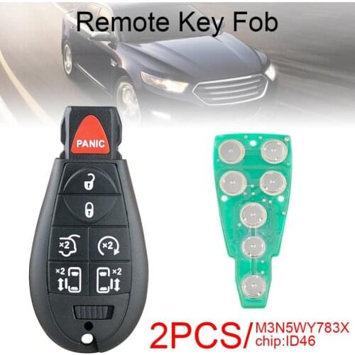 2pcs 6 Buttons Car Remote Key Fob Shell with ID46 Chip M3N5WY783X Fit for Dodge Grand Caravan Chrysler Jeep Town and Country