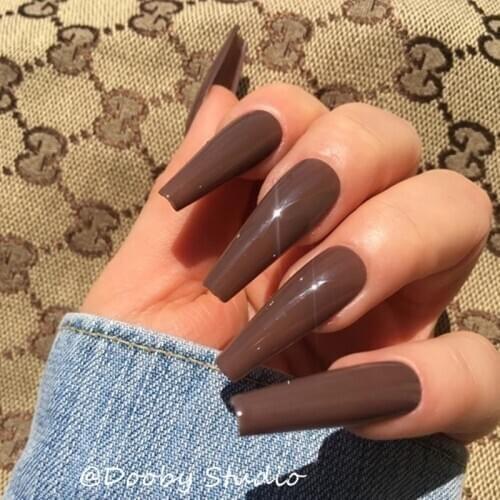 Impress Ballerina Nep Nagels XXL Long Coffin Press On Nails Fake Artificial Brown Full Cover False Nails With Adhesive Tap Tipsy