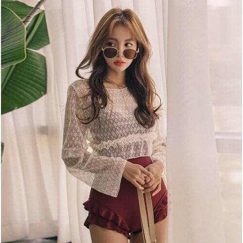 Ins wind one-piece swimsuit womens small fresh and sexy two-piece long-sleeved sun protection shirt swimsuit women