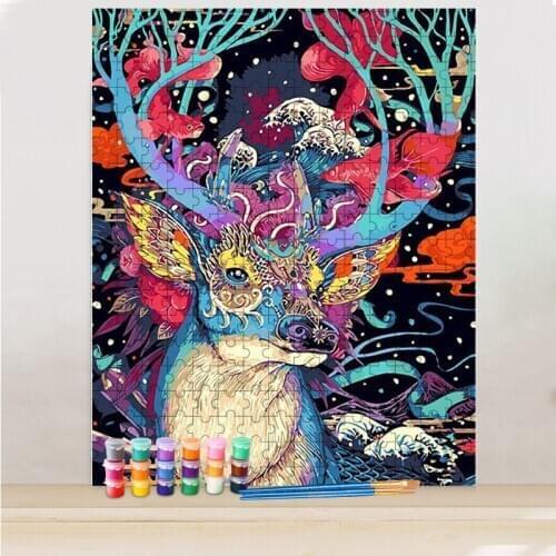 GATYZTORY DIY Painting By Numbers Jigsaw Puzzle Deer Canvas Drawing For Adult Children Animal Handpainted Gift Home Wall Art
