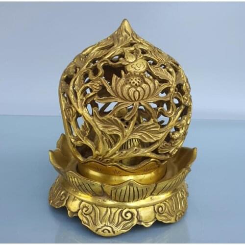 China brass Hollow out lotus Incense burner crafts statue