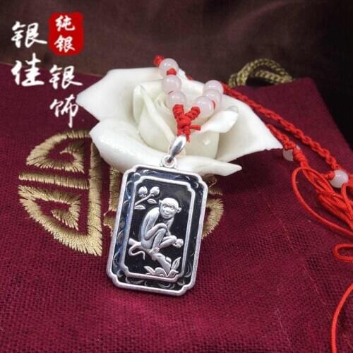 990 sterling silver twelve zodiac solid square card pendant zodiac foot silver / factory direct sales