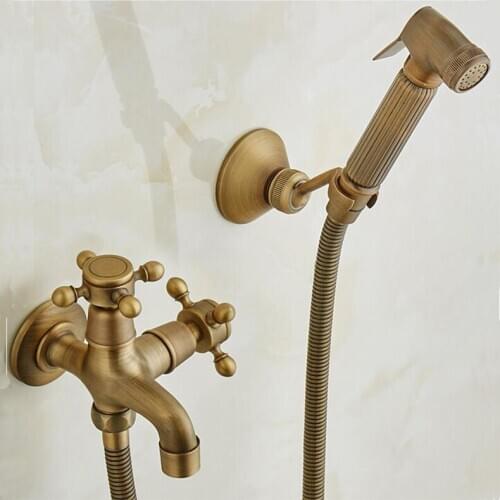 Brass Bidet toilet seat sprayer gun Solid brass Hygienic Shower set Portable bidet with brass antique shower holder &1.5m hose