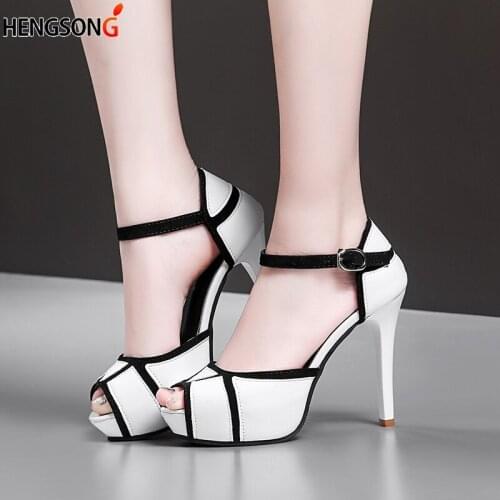 Summer Hollow Buckle Womens Shoes European And American Fight Color Fish Mouth Fine With High Heels Young Daily Shoes