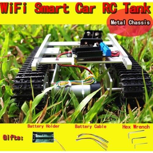 WiFi RC Robot Metal Tank T100 From NodeMCU Development Kit with L293D Motor Shield DIY Rc Toy Crawler Tracked Model Toys