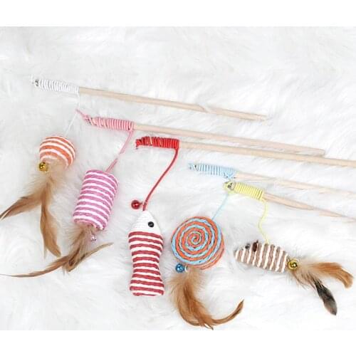 Multicolor Cat Feather Stick Ball Mouse Lollipop Fish Candy Bell Shape Pet Toy Kitten Training Toy Cat Teaser Wand Pet Supplies