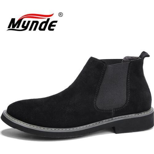 New Autumn Winter Plush Warm Men Boots Suede Genuine Leather Chelsea Boots Men Ankle Boots Fashion Motorcycle Boots Big Size 46