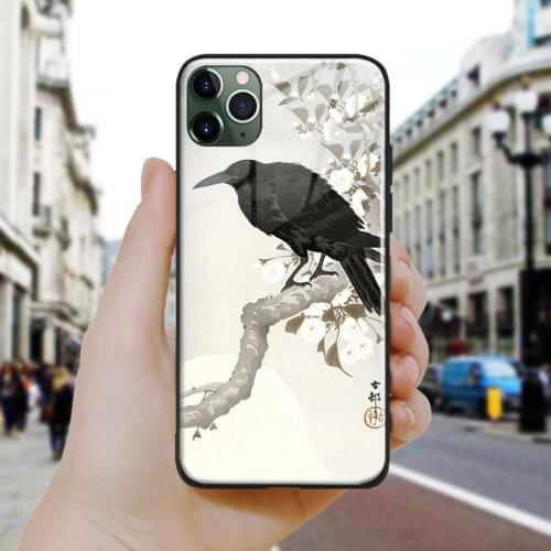 Japanese style Crown painting Soft Silicone Glass Phone Case Cover Shell For iPhone SE 6 6s 7 8 Plus X XR XS 11 12 Mini Pro Max