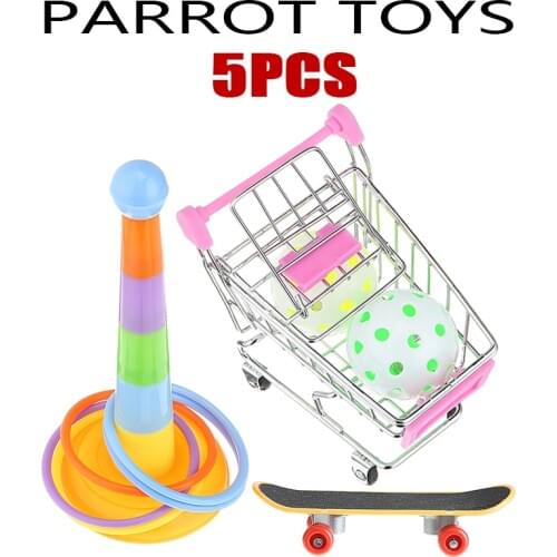 Parrot Bird Toy Combination Set Ring Skateboard Cart Ball Training Game Funny Bird Activity Playing Toy Random Color