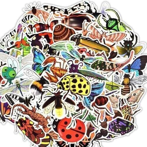 50pcs Insects Sticker for Kids Anime Laptop Stickers Pack Skateboard Motorcycle Girl Toys for Children Cool Animal Sticker