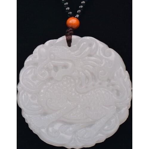 Natural White Jade Kylin Pendant Necklace Jewellery Chinese Fashion Hand-Carved Relax Healing Women Man Luck Gift Free Rope