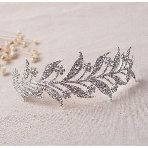 New crystal leaf alloy delicate tiara for bride headdress crown wedding hair jewelry wholesale