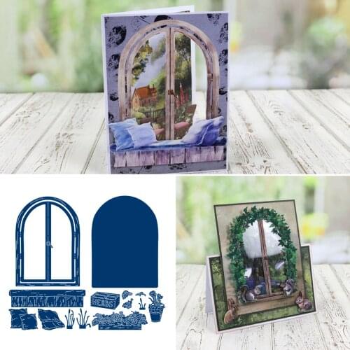 New 2021 Arrive Windows and Potted Plants Metal Cutting Die Scrapbook Embossed Paper Card Album Craft Template Cut Die Stencils