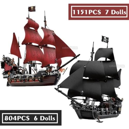 New Black Pearl 1151PCS With Dolls Caribbean Pirates Ship Queen Annes Revenge Pirates Ideas Model Building Block Brick Kid Gift